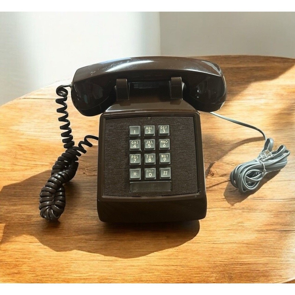 ITT Landline Vtg Desk Top Office Phone Push Button Chocolate Brown Telephone